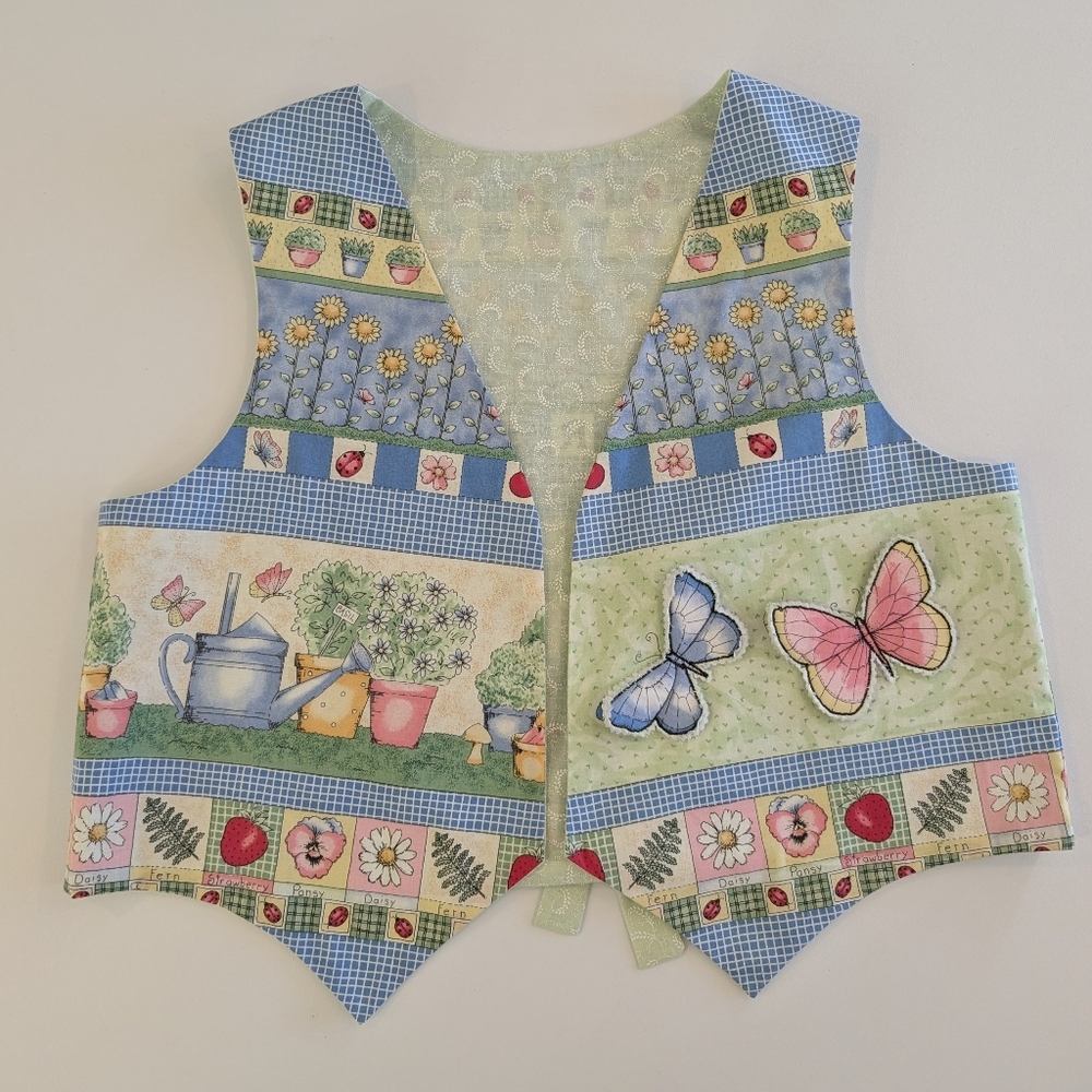 Handmade "Garden" vest W 3D butterflies, plants, flowers, farmhouse Vest. 2X - Picture 10 of 14